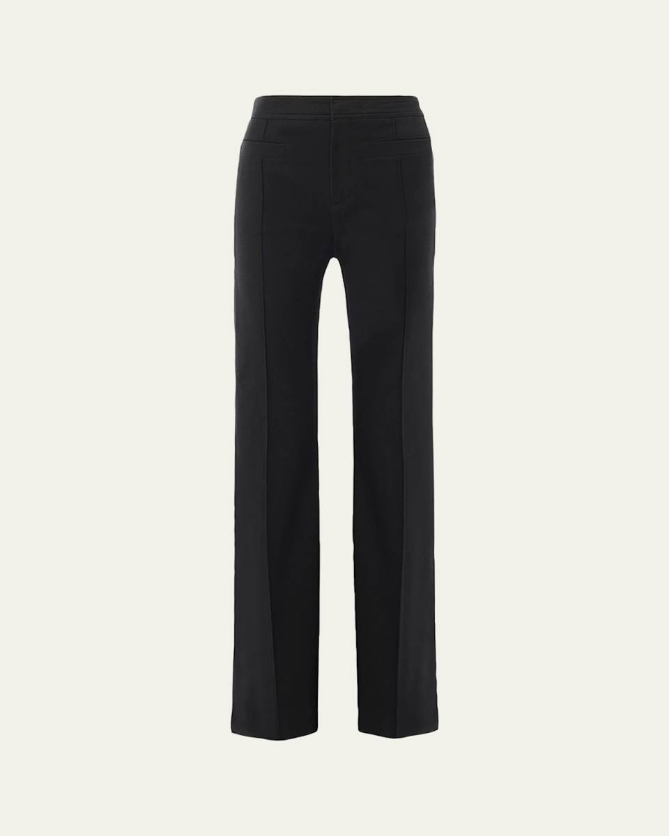 Cotton Stretch Pintuck Straight-Leg Trousers